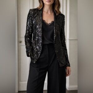 Vintage Antik Batik Black Sequin Blazer Jacket S Designer France